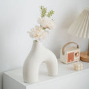 White Ceramic Geometric Vase Set for Home Decor and Centerpiece - Axyaa