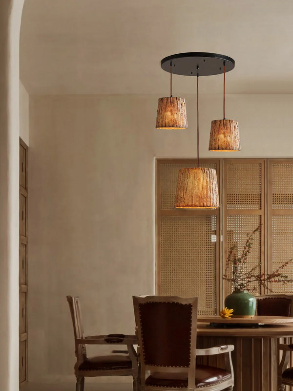 Axyaa Vintage Resin Tree Stump Pendant Light, Retro LED Hanging Fixture for Dining, Bar, Café Decor E27