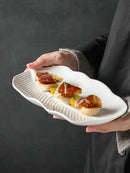 Axyaa Ceramic Banana Leaf Plate - Sushi, Dim Sum, Barbecue, Hotel Tableware