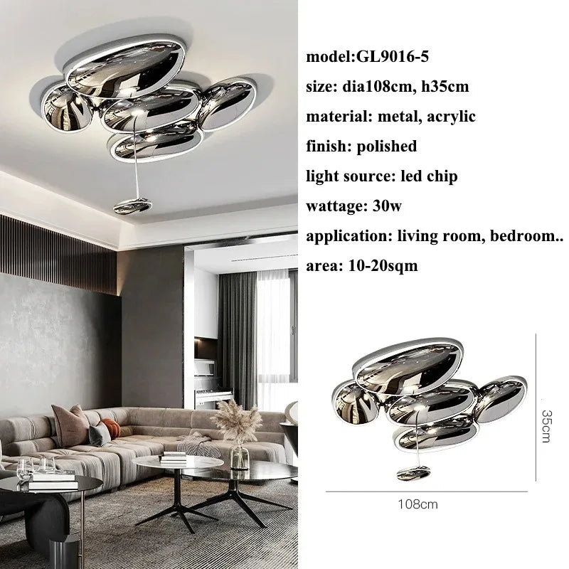 Axyaa Water Droplet LED Ceiling Lamp: Elegant Pebble Shaped Light for Living Room