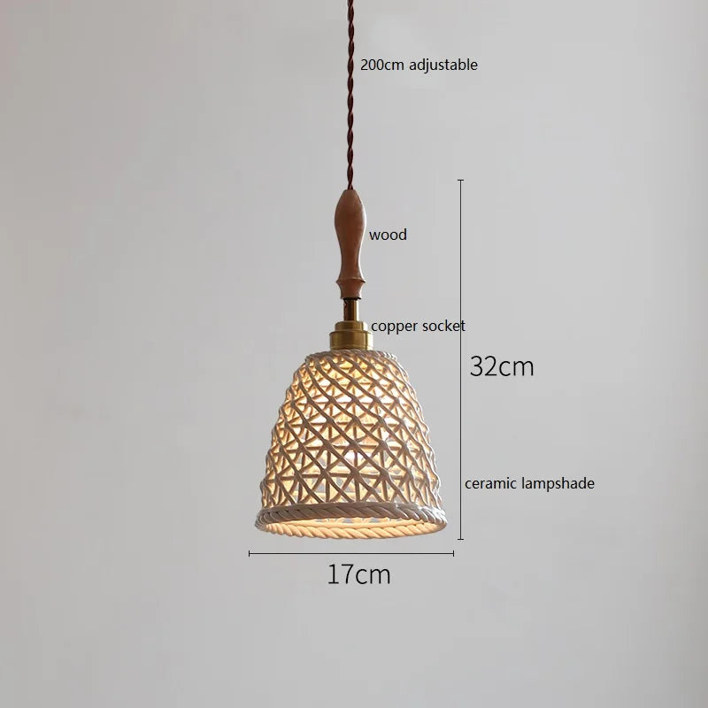 Axyaa Ceramic LED Pendant Light with Wood Copper Socket - 30CM