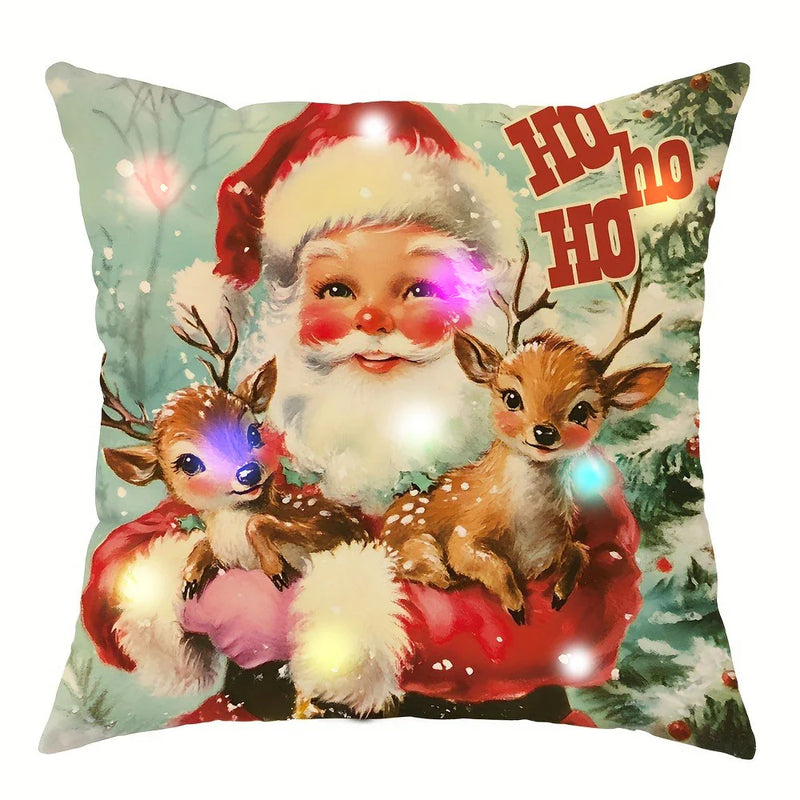 Axyaa LED Luminous Christmas Pillowcase with Santa Claus and Fawn Pattern