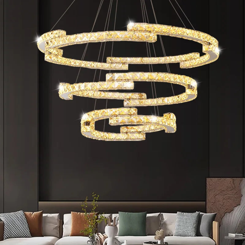 Axyaa Crystal Circular Living Room Pendant Chandelier