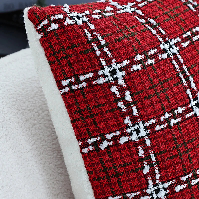 Axyaa Christmas Plaid Retro Pillowcase 45x45 Red Soft Cushion Cover