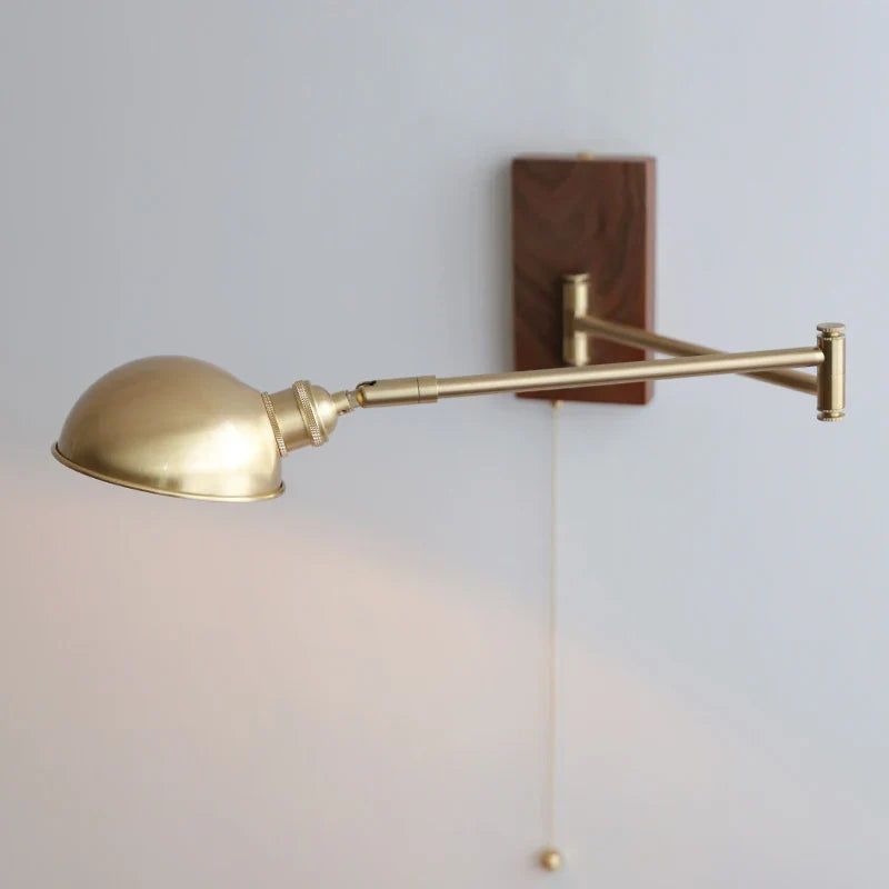 Axyaa Walnut Ash Wood Canopy LED Wall Sconce with Pull Chain Switch