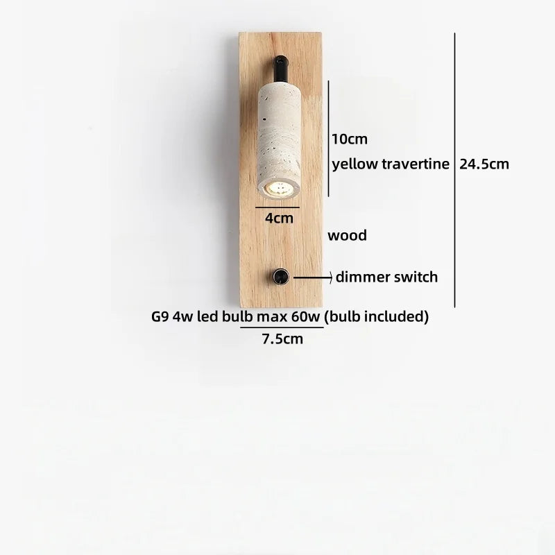 Axyaa Yellow Stone Wood Nordic LED Wall Light with Pull Chain Switch