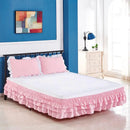 Axyaa Elastic Solid Bed Skirt Three Layers Wrap Around Easy On/Off Dust Ruffled