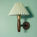 Axyaa Fabric LED Wall Sconce Walnut Wood Lamp for Bedroom Living Room