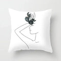 Minimalist White Pillow Cover - Axyaa Portrait Sketch Nordic Cushion
