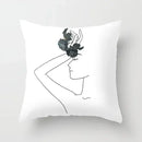 Minimalist White Pillow Cover - Axyaa Portrait Sketch Nordic Cushion