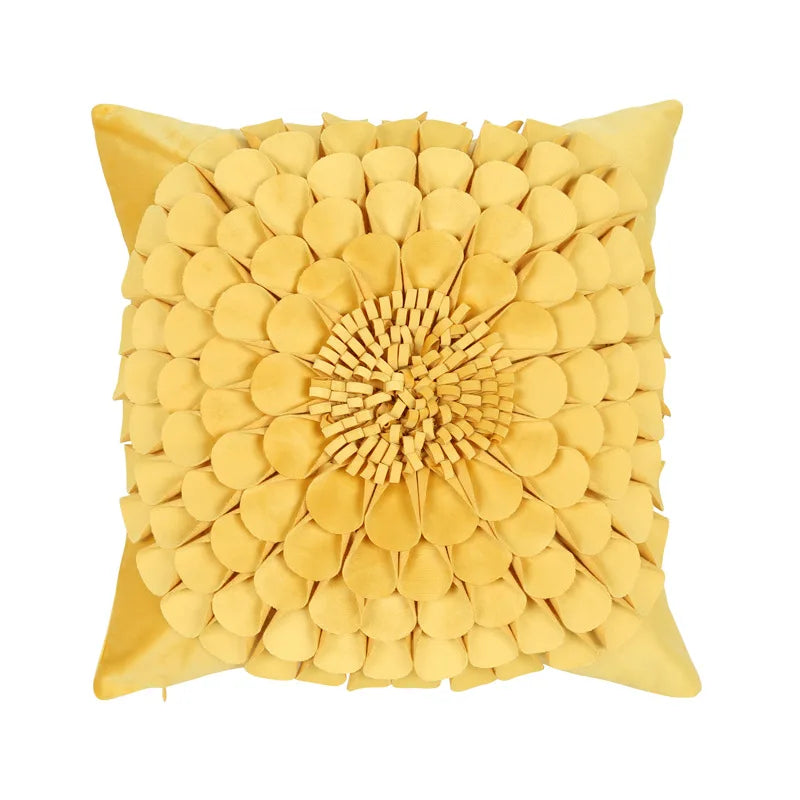 Axyaa 3D Sunflower Velvet Cushion Cover: Handmade Small Daisy Flower Throw Pillow