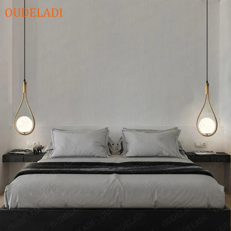 Axya Brass Glass Ball LED Pendant Light - Modern Nordic Bedroom Decor