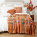 Axyaa Orange Plaid Cashmere Throw Blanket with Tassels