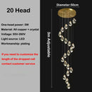 Axyaa Crystal Brass Chandelier for Modern Villa Stair, LED Pendant Lights for Home Decor