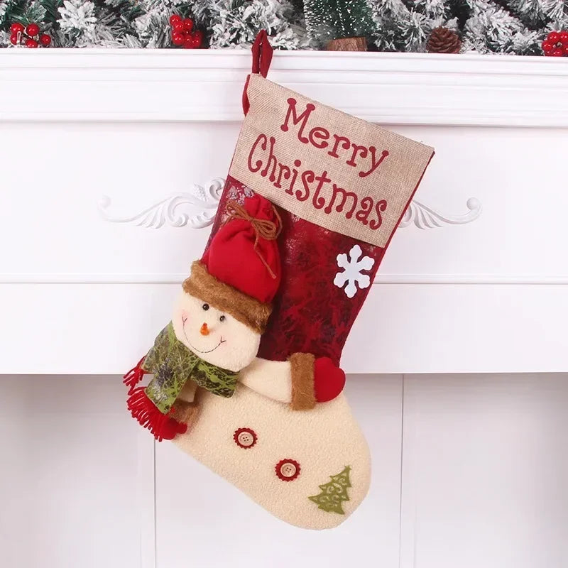 Axyaa Christmas Gift Socks Snowman Deer Santa Pattern Large Capacity Candy Bags