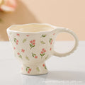 Axyaa Ceramic Breakfast Cup Goblet Mug Oat High Value Small Fresh Floral Cream