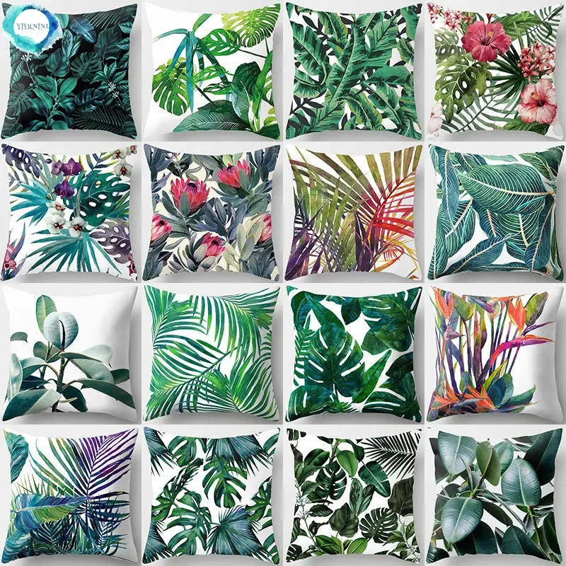Axyaa Tropical Leaf Cactus Monstera Cushion Cover 45*45cm - Decorative Pillowcase