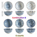 Axyaa Blue and White Hand-Painted 4.5" Ceramic Rice Bowl, Vintage Style Home Use
