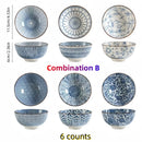 Axyaa Blue and White Hand-Painted 4.5" Ceramic Rice Bowl, Vintage Style Home Use