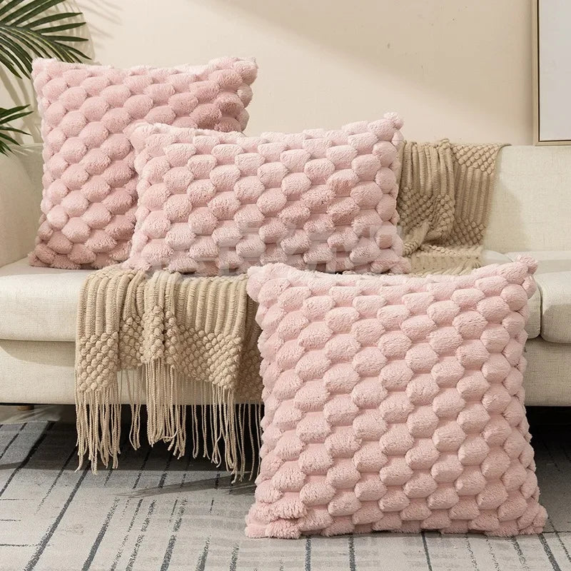 Axyaa Soft Plush Pineapple Grid Turtle Cushion Cover Cream White Sofa Pillow Cover