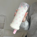 Axyaa Pink Bow Straw Water Bottle - Cute & Portable Outdoor School Cup