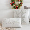 Grey Deer Christmas Tree Embroidered Cushion Cover by Axyaa – Cozy Living Room Decor