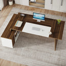Axyaa Mid-Century Modern L-Shaped Executive Desk with Cabinet and Shelves