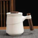 Axyaa Retro Ceramic Tea Cup with Wooden Handle, Filter, Creative Design, Office Gift