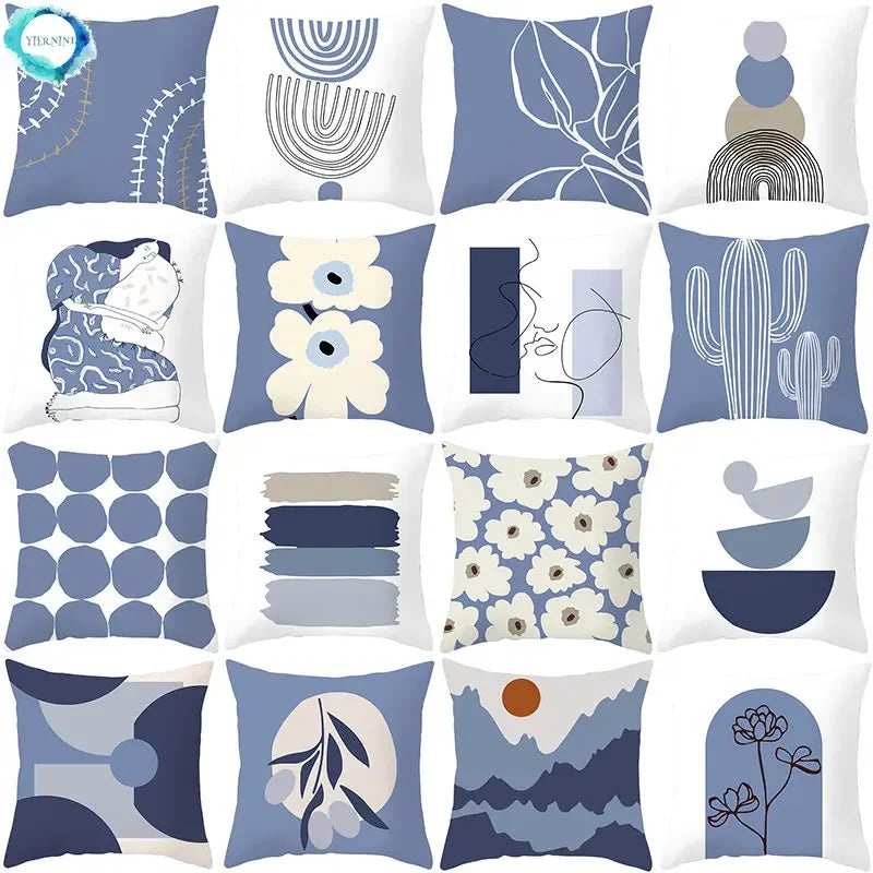 Axyaa Abstract Geometric Pillowcase in Nordic Blue Purple - Peach Skin Fabric
