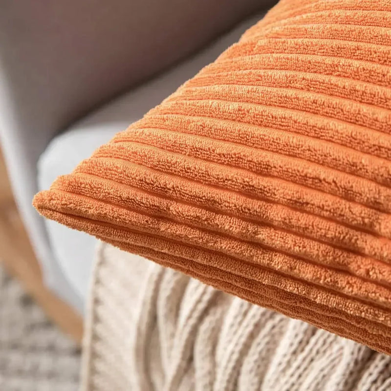 Axyaa Soft Corduroy Cushion Cover Striped Throw Pillow Case for Home Decor
