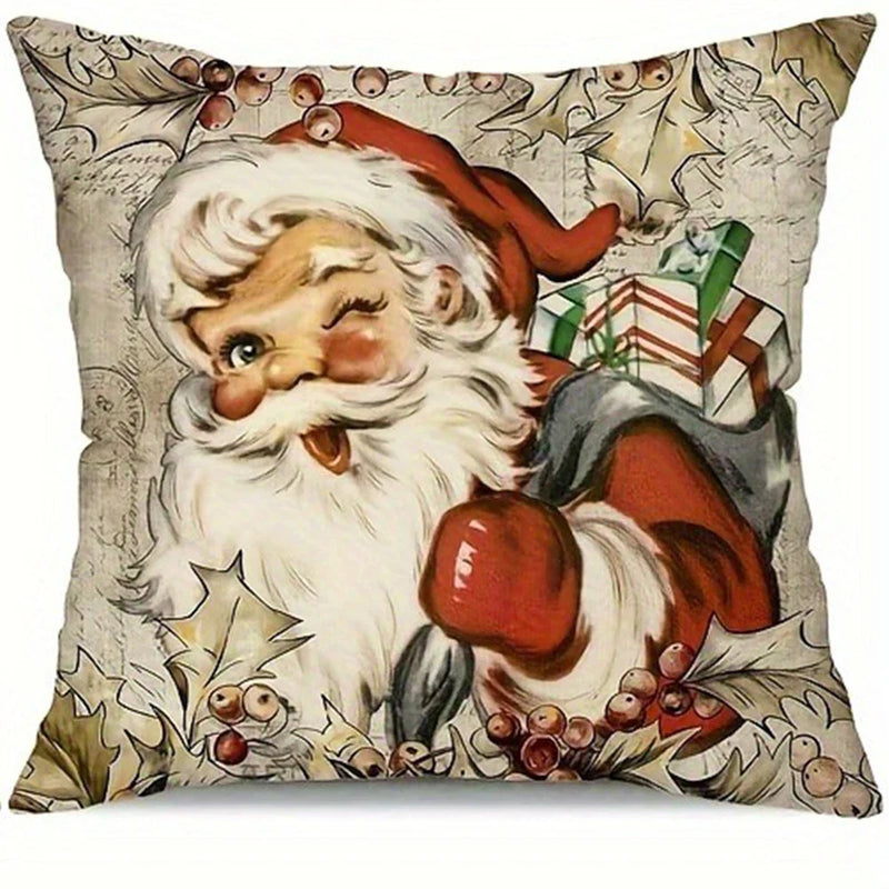 Axyaa Retro Farmhouse Santa Claus Pillowcase - Festive Sofa Cushion Cover