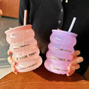 Axyaa Kawaii Glass Tumbler with Silicone Lid and Straw, 520ml