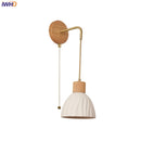Axyaa Nordic LED Wall Sconce Pull Chain Switch Wood Base Vanity Light