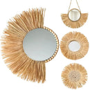 Axyaa Raffia Bead Wood Mirror: Acrylic Decorative Wall Hanging for Bedroom