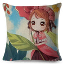 Axyaa Beautiful Girl Pattern Linen Pillowcase for Living Room and Bedroom