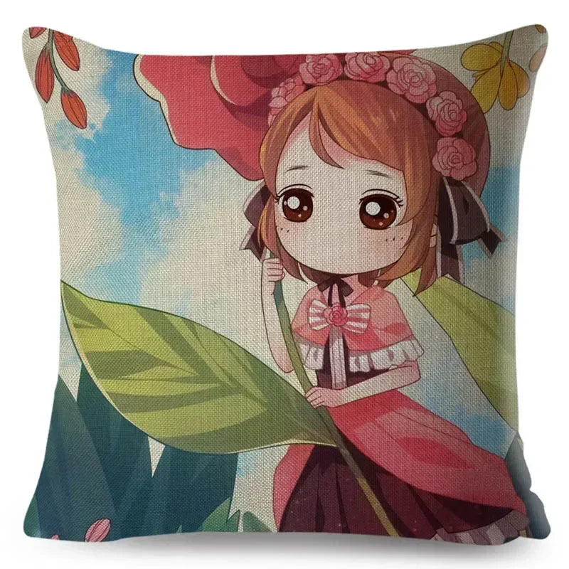 Axyaa Beautiful Girl Pattern Linen Pillowcase for Living Room and Bedroom