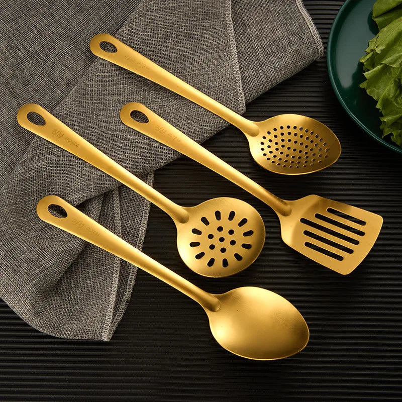 Axyaa Stainless Steel Kitchen Utensil Set - Hanging Dinner Colander Frying Spatula