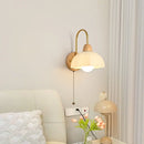 Axyaa Glass Wood LED Wall Lights for Bedroom Living Room Coffee, Pull Chain Switch, Modern Bedside Lamp Mirror