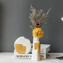 Axyaa Geometric Gold Stripes Ceramic Flower Vase - Room Decoration & Hydroponics