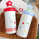 Axyaa Flower Thermal Water Bottle: Stainless Steel Coffee Thermos with Straw