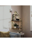Axyaa 2-tier Floating Wall Shelf with Artificial Ivy, LED Strip, Macrame, Room Wall Decor