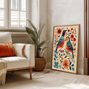 Retro Scandinavian Flower Birds Canvas Wall Art Print by Axyaa