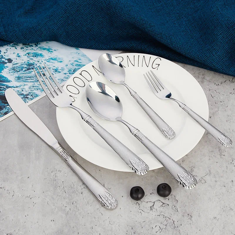 Axyaa Stainless Steel Western Tableware Set with 6Pcs Steak Knife, Fork, Spoon