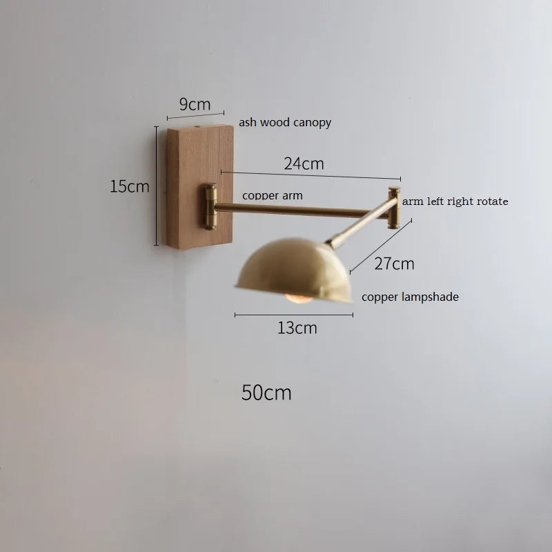 Axyaa Walnut Ash Wood Canopy LED Wall Sconce with Pull Chain Switch