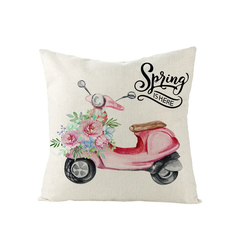 Pink Truck Flower Print Cushion Cover 45x45cm - Axyaa