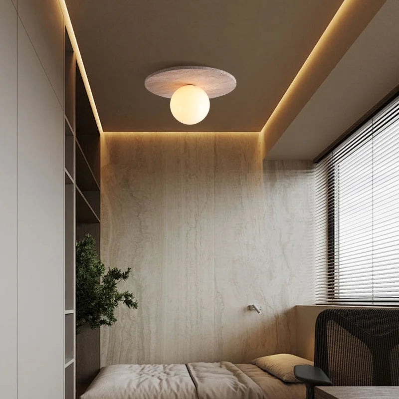 Retro Stone Art Round Wall Lamp by Axyaa - Cream Nordic Chandelier