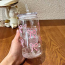 Axyaa 500ml Bow Plastic Tumbler Mason Jar Water Bottle with Lid & Straw