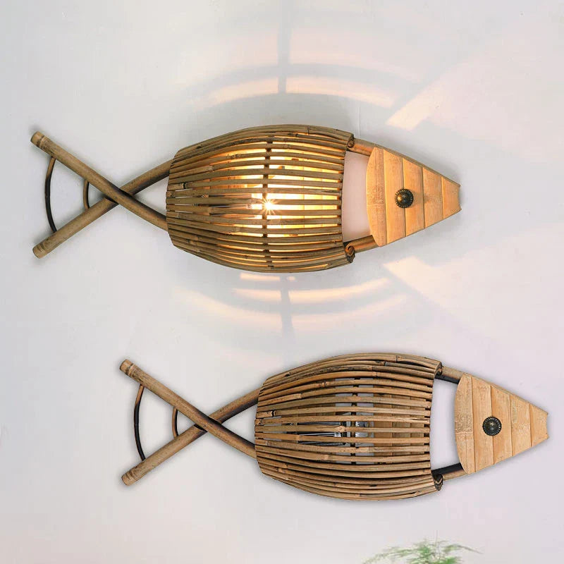 Axya Bamboo Fish Wall Lamp Retro Creative Cafe Bar Teahouse Decor