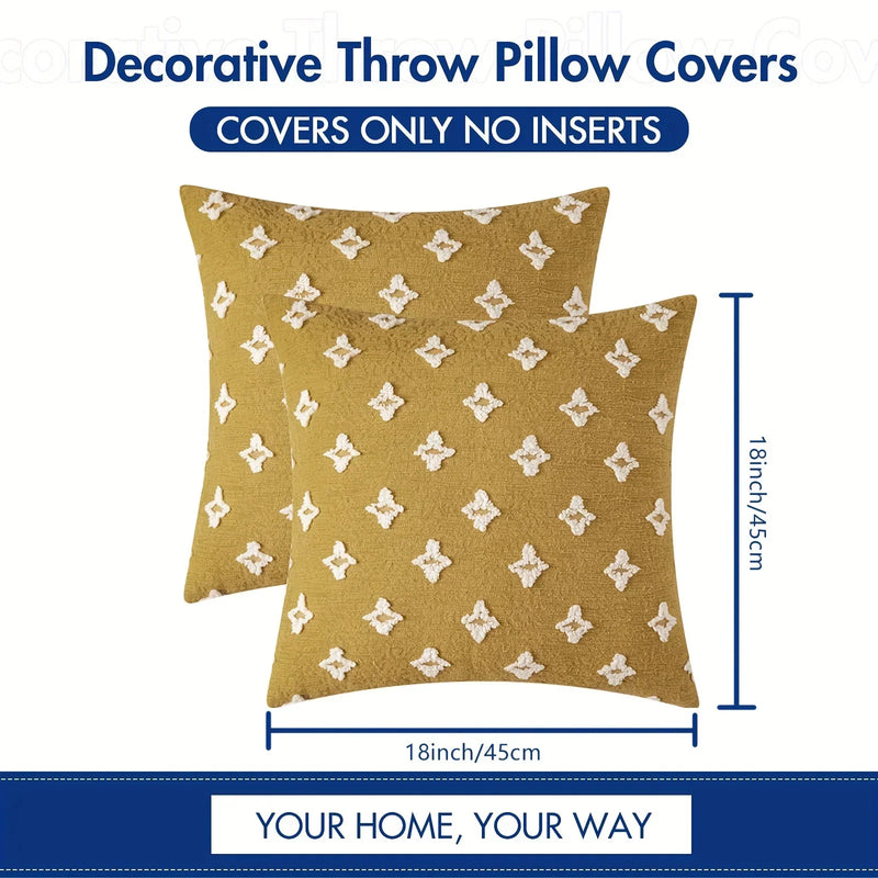 Axyaa Yellow Star Decor Cushion Cover - 45*45 Cotton Pillow Case Home Decor