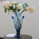 Axyaa Blue Striped Glass Vase - Tall Transparent Flower Pot for Home Decoration